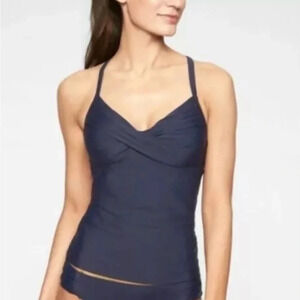 ATHLETA | Navy Blue Twister Tankini‎ Swimsuit Bikini Top Sz. 34D\DD